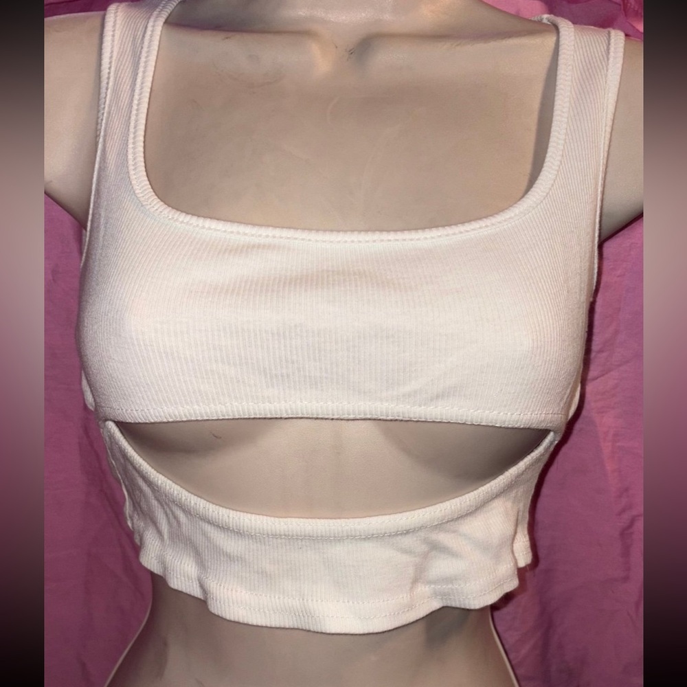 Nasty gal white cut out crop top tank top size 4